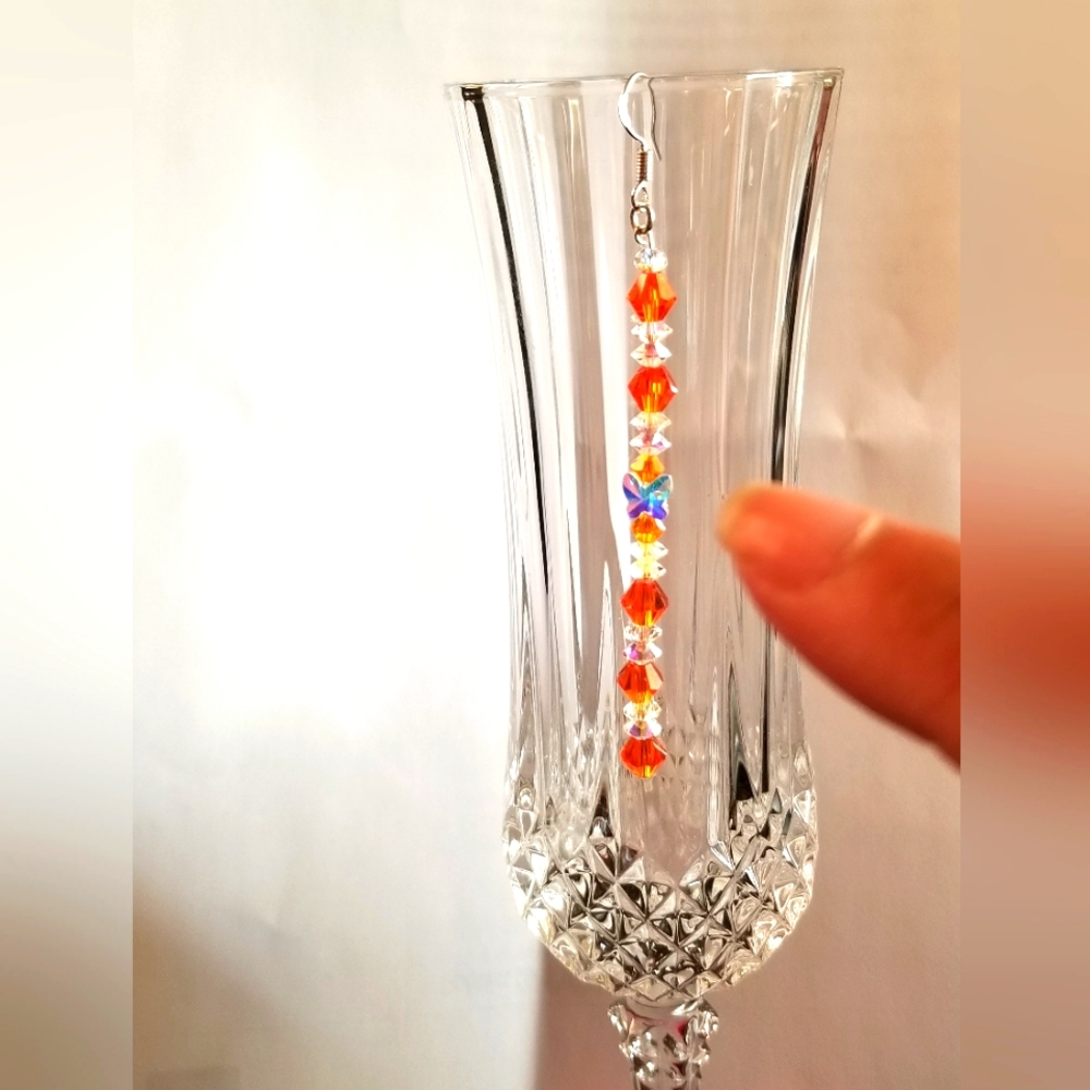 Swarovski Crystal Dangler Dark Orange and White Crystal. (Pick One)